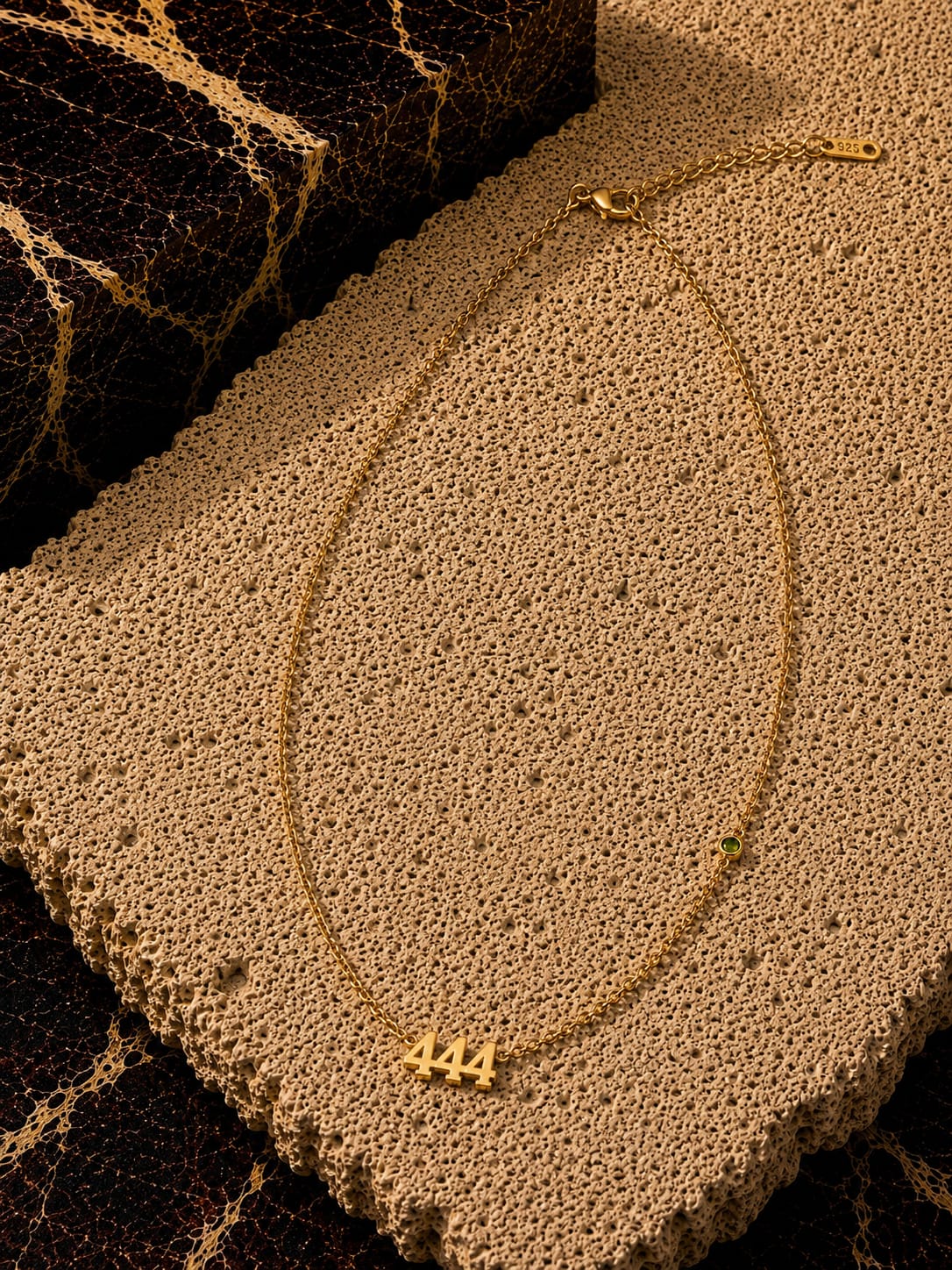 444 Angel Numbers Necklace with Feature Stone - Guidance and Protection