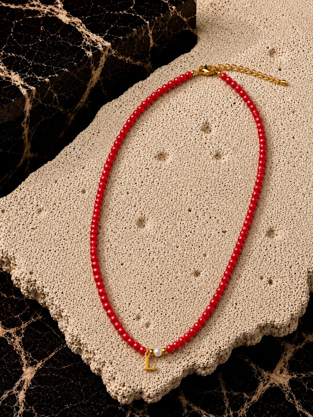 Crimson Heart Initial Charm necklace