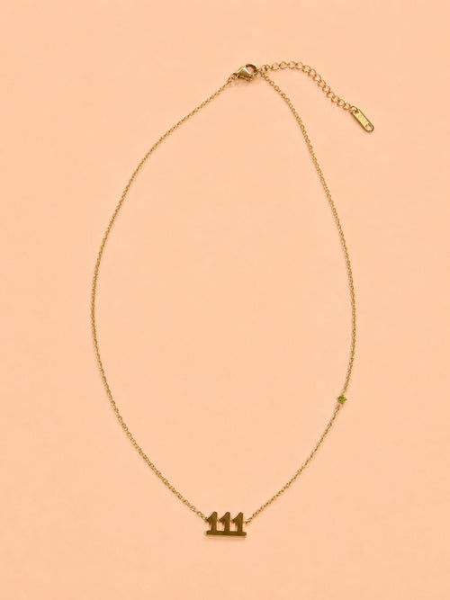 111 Angel Numbers Necklace with Feature Stone - New Beginnings and Intuition
