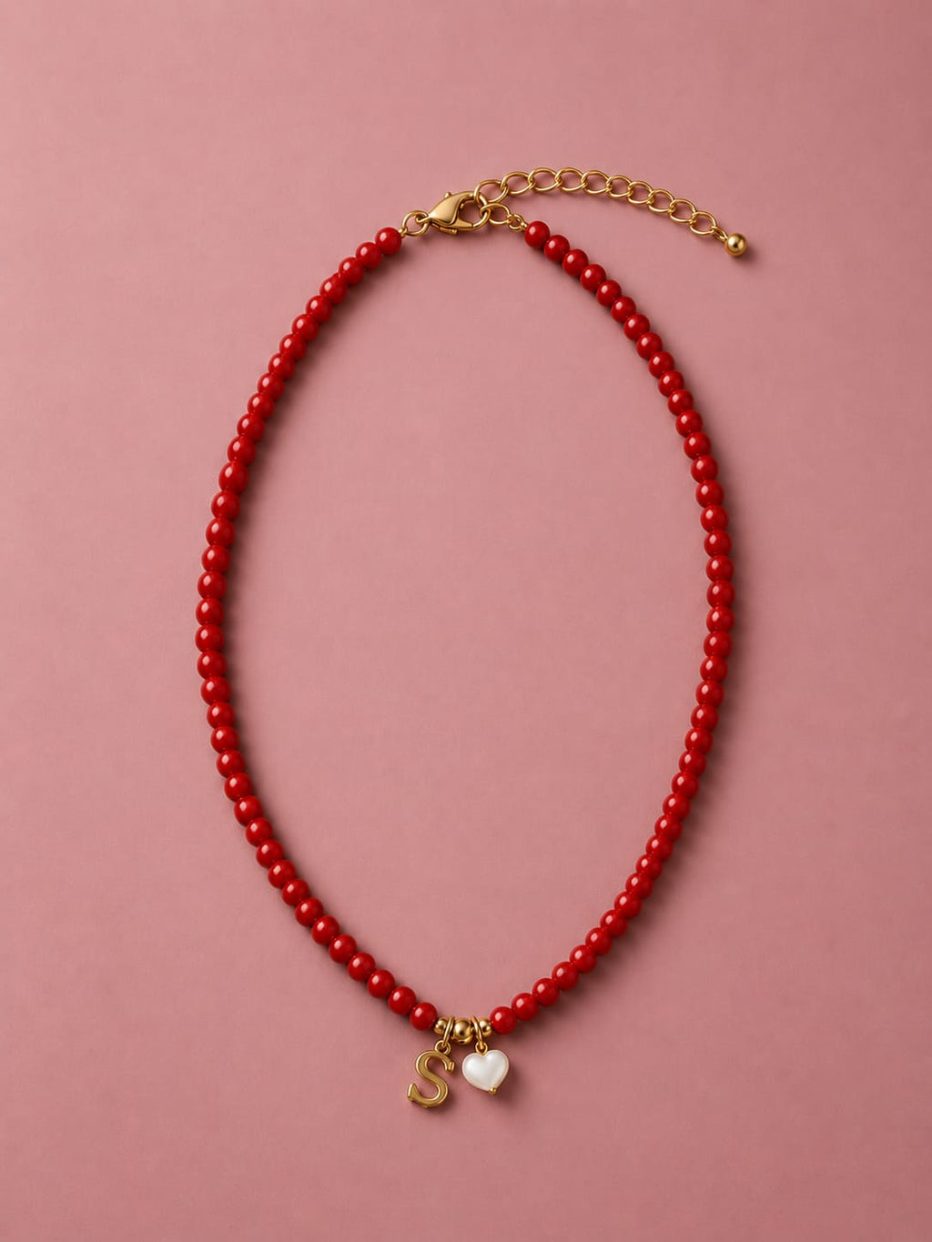 Crimson Heart Initial Charm necklace