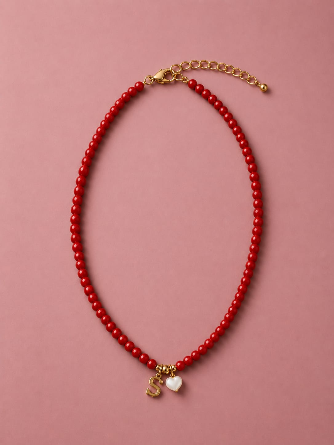 Crimson Heart Initial Charm necklace