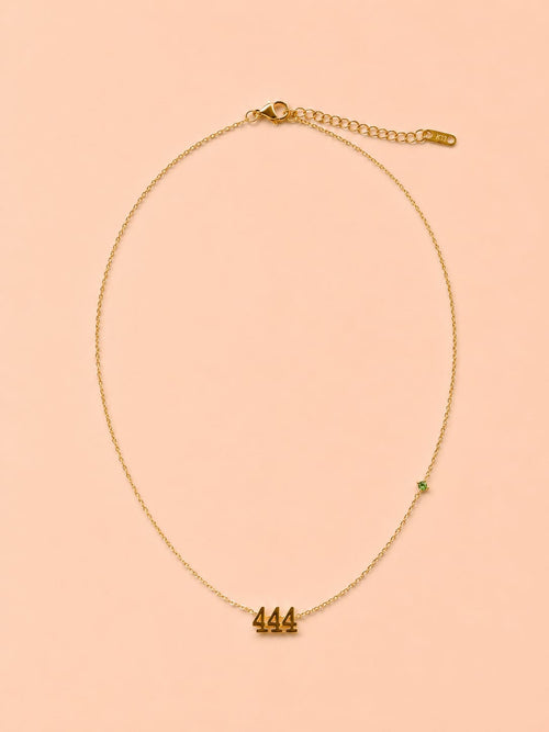 444 Angel Numbers Necklace with Feature Stone - Guidance and Protection