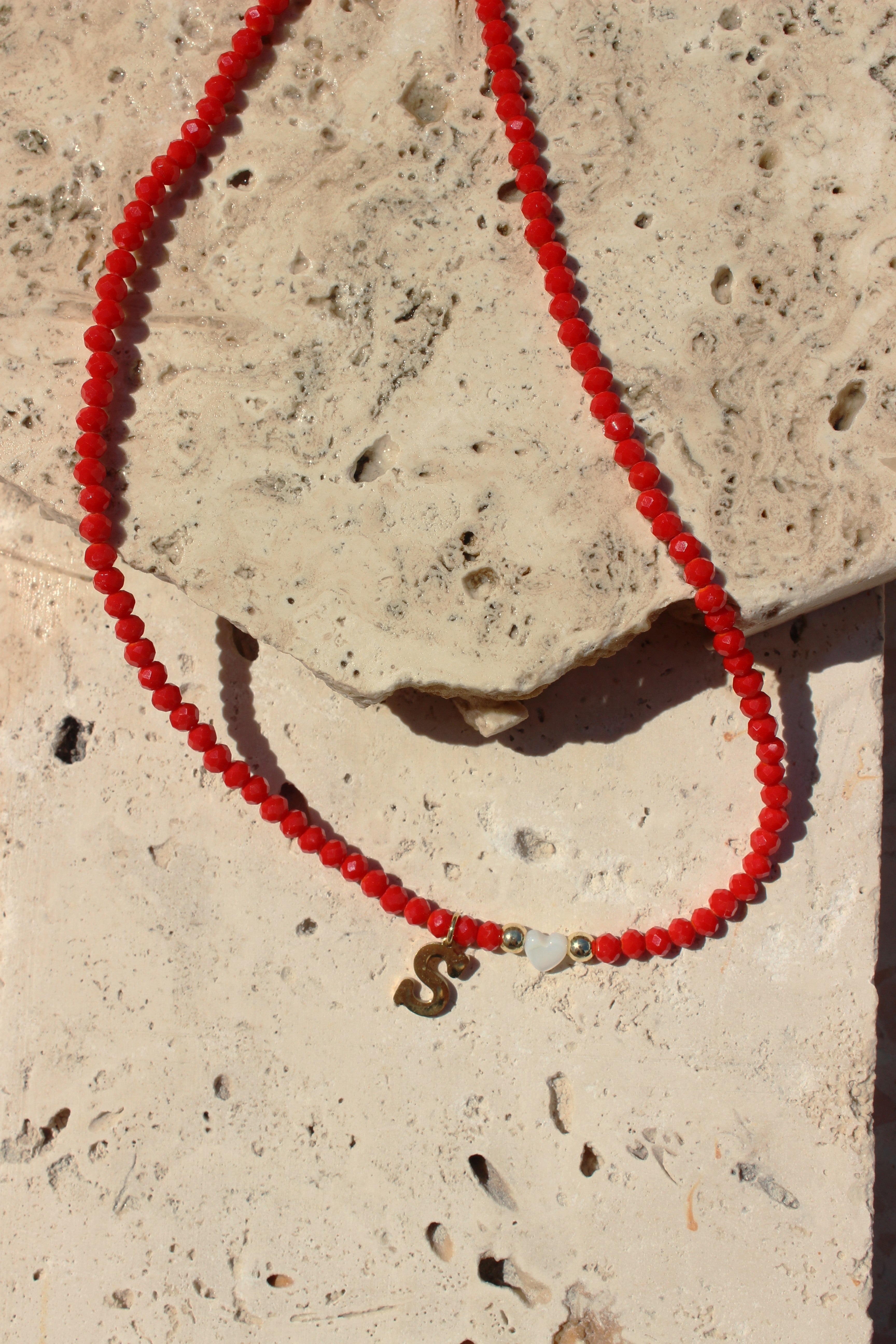 Crimson Heart Initial Charm necklace