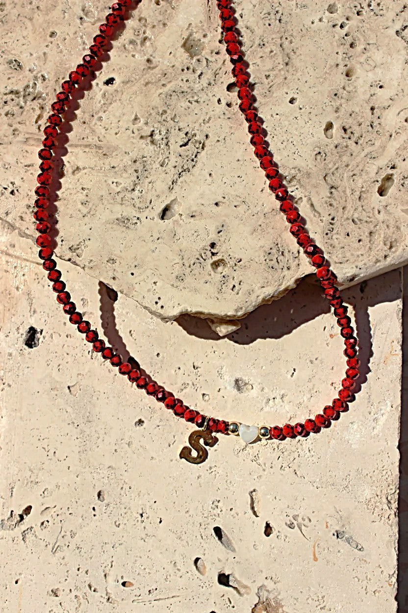 Crimson Heart Initial Charm necklace