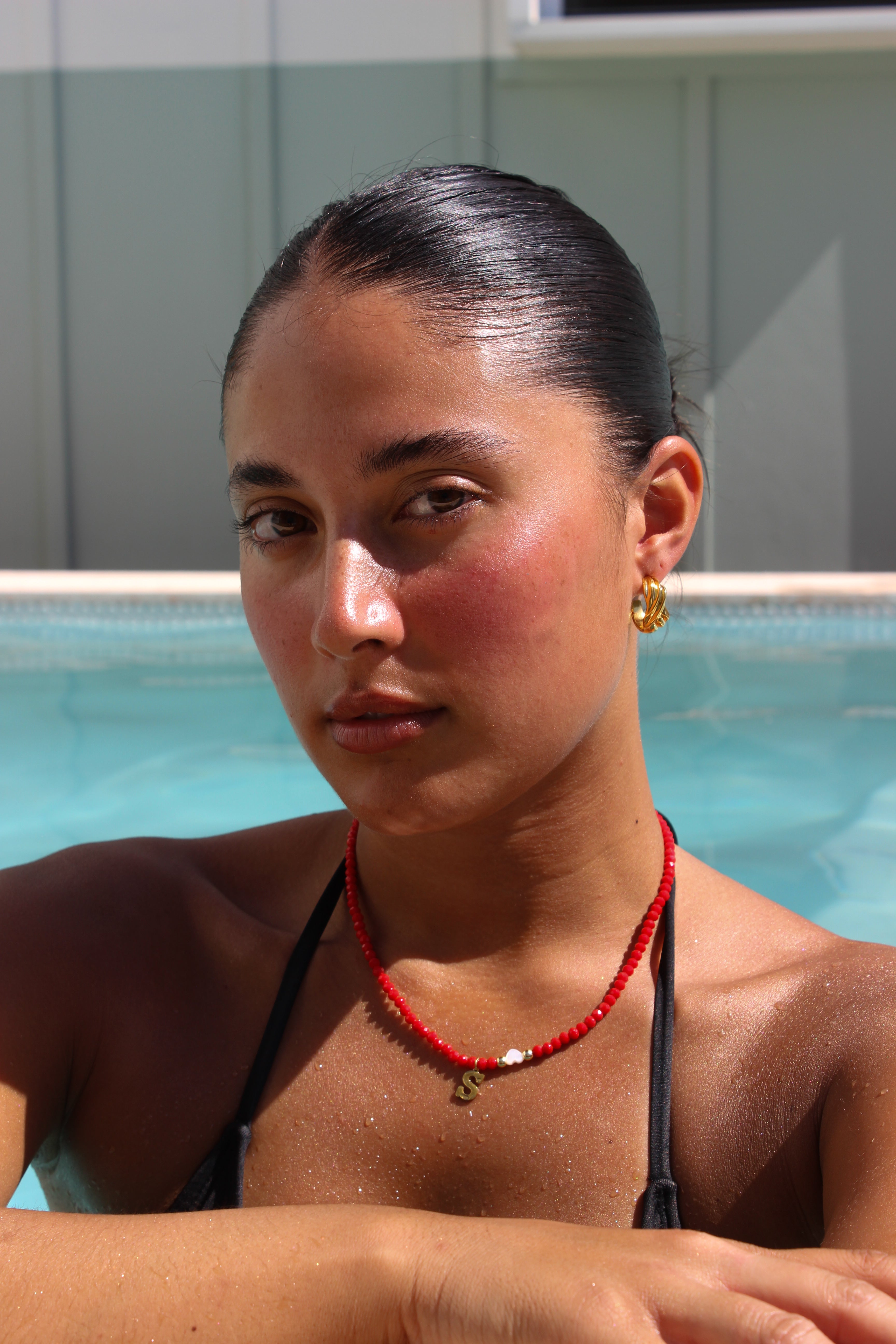 Crimson Heart Initial Charm necklace